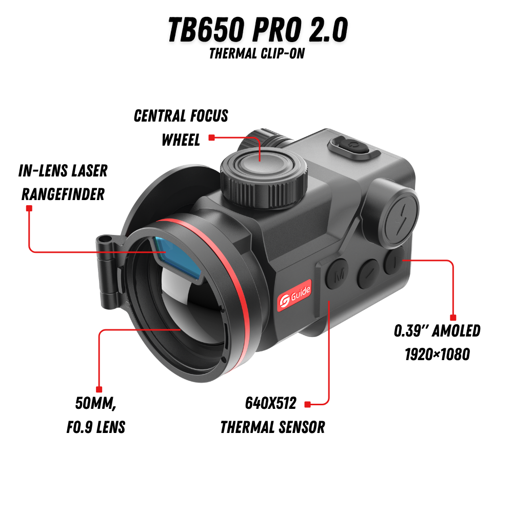 TB650 PRO LRF 2.0 Thermal Clip-On 640x512 50mm 18mK In-Lens Laser Rangefinder