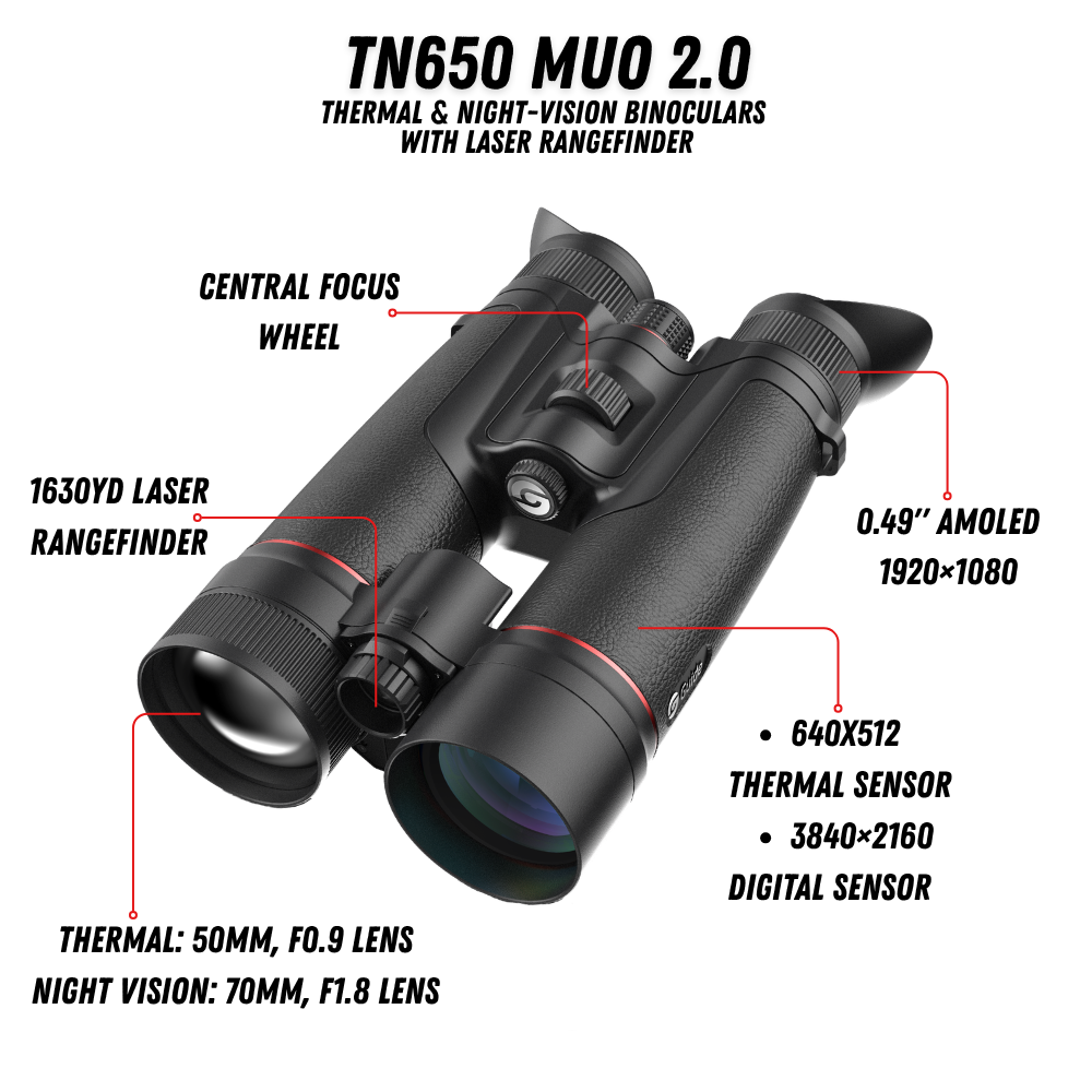 TN650 Muo 2.0 Thermal & Night-Vision Binoculars 3.9x 640x512 50mm Laser Rangefinder