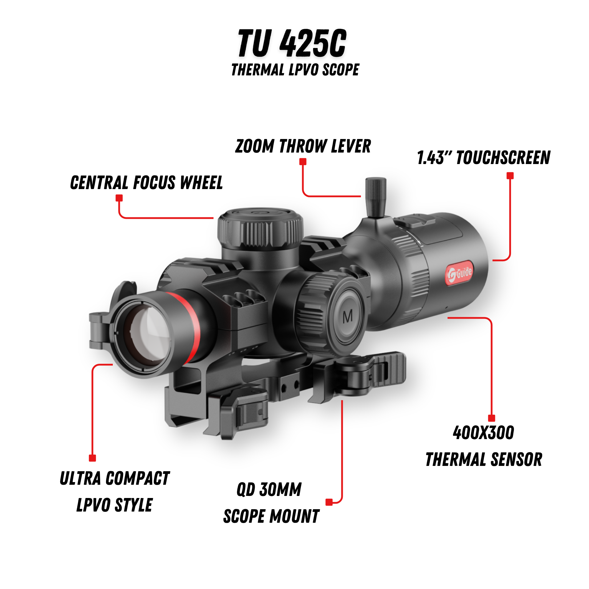TU425 C 3.0 Thermal Riflescope with Touchscreen 1X 400x300 25mm
