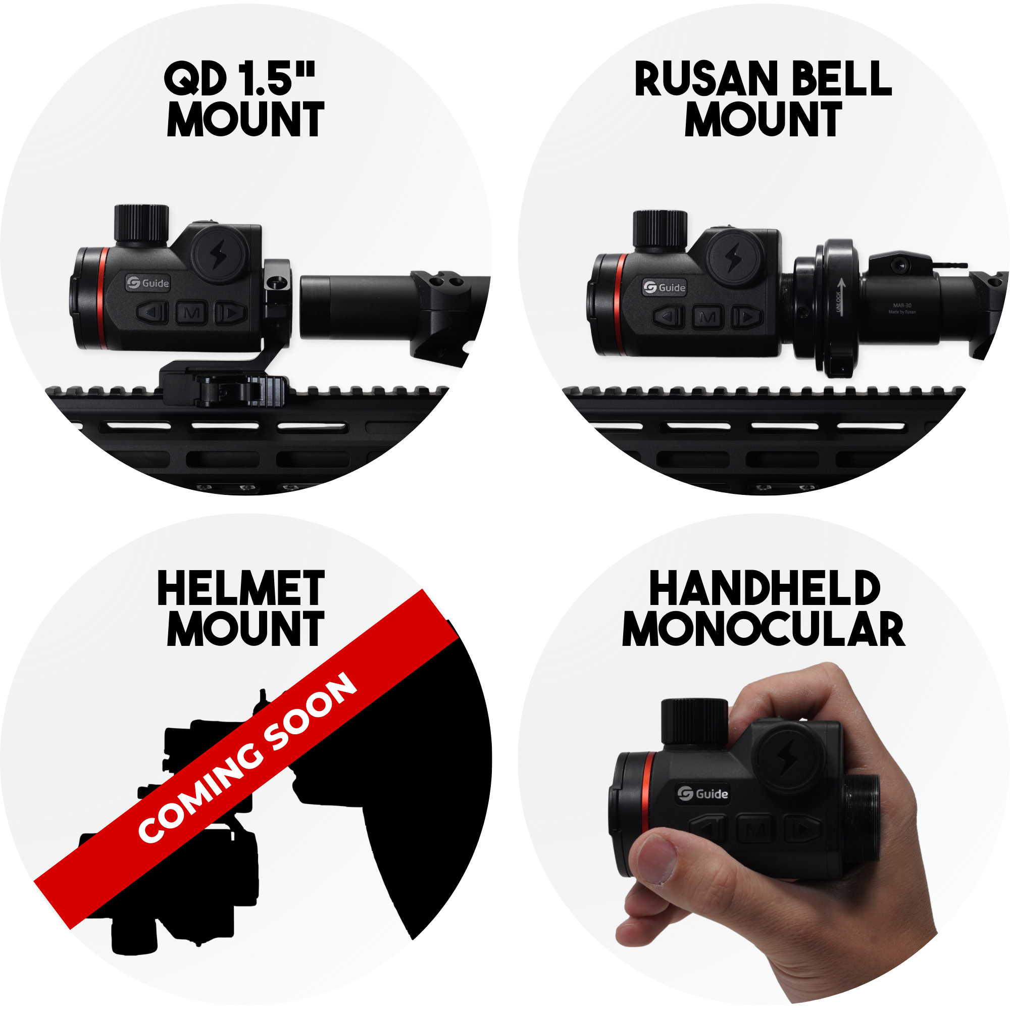 Guide Orion O635CS accessory layout showing the device, two 18500 batteries, charger, USB cable, carry bag, and lint-free cloth