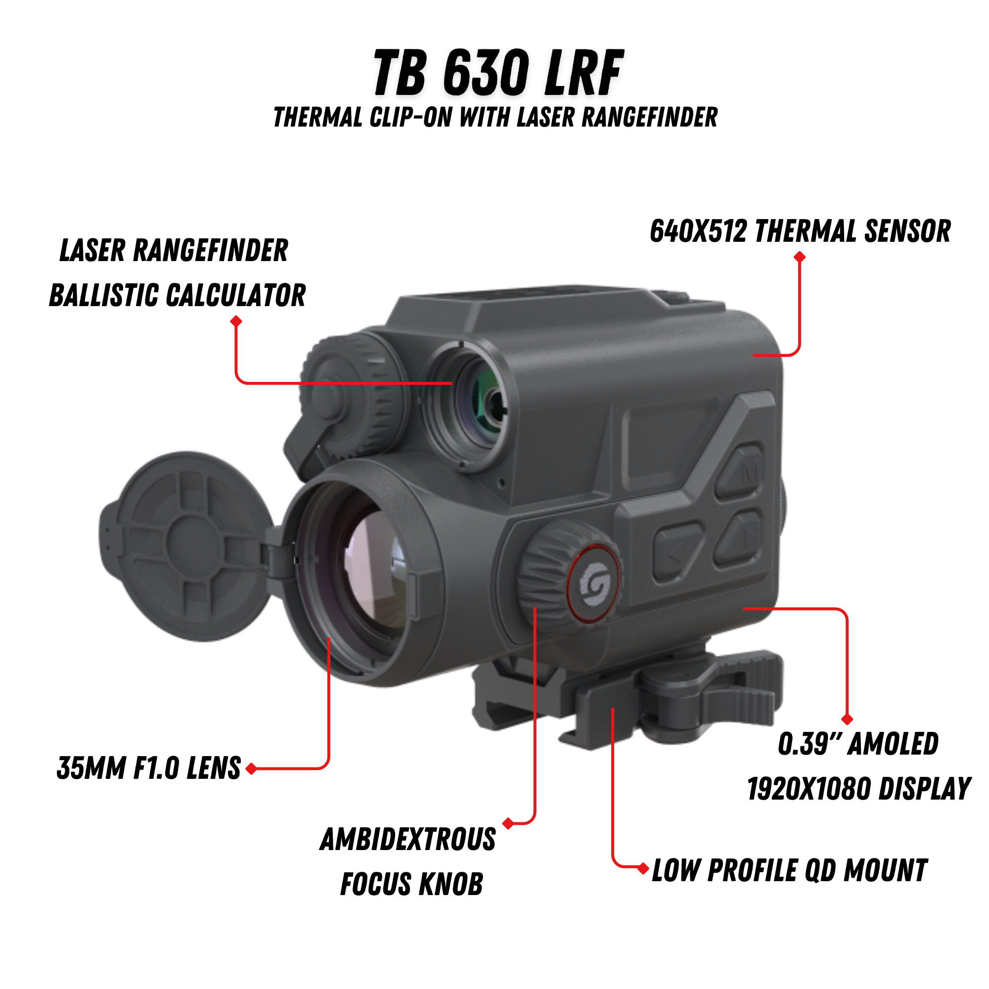 TB 630 LRF Thermal Clip-On 640X512 35mm 20mK Laser Rangefinder / QD Mount