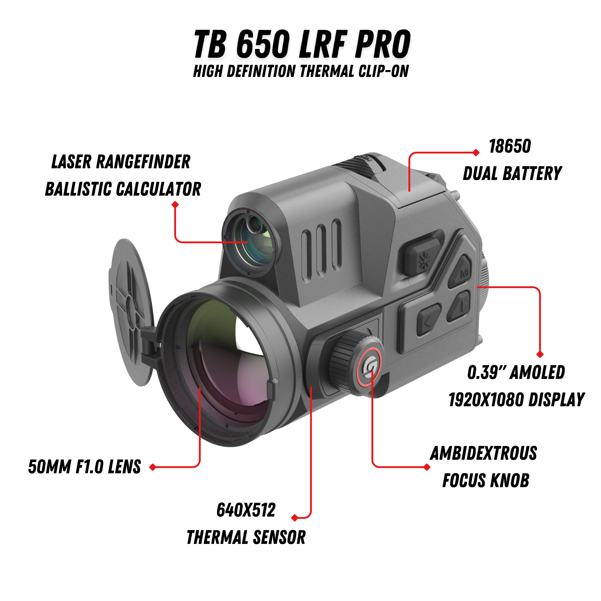 TB 650 LRF PRO Thermal Clip-On 640X512 50mm 18mK Laser Rangefinder