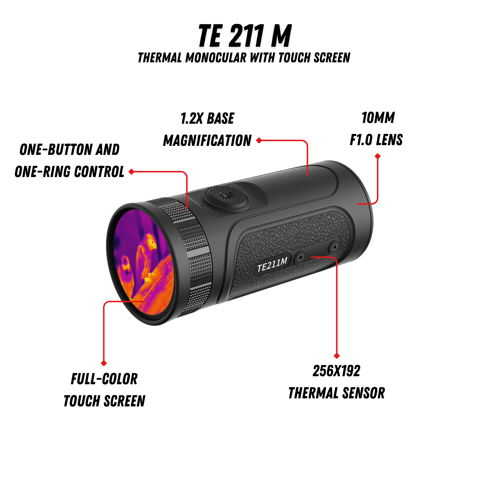 TE 211M Thermal Monocular 1.2X 256X192 10mm with touchscreen