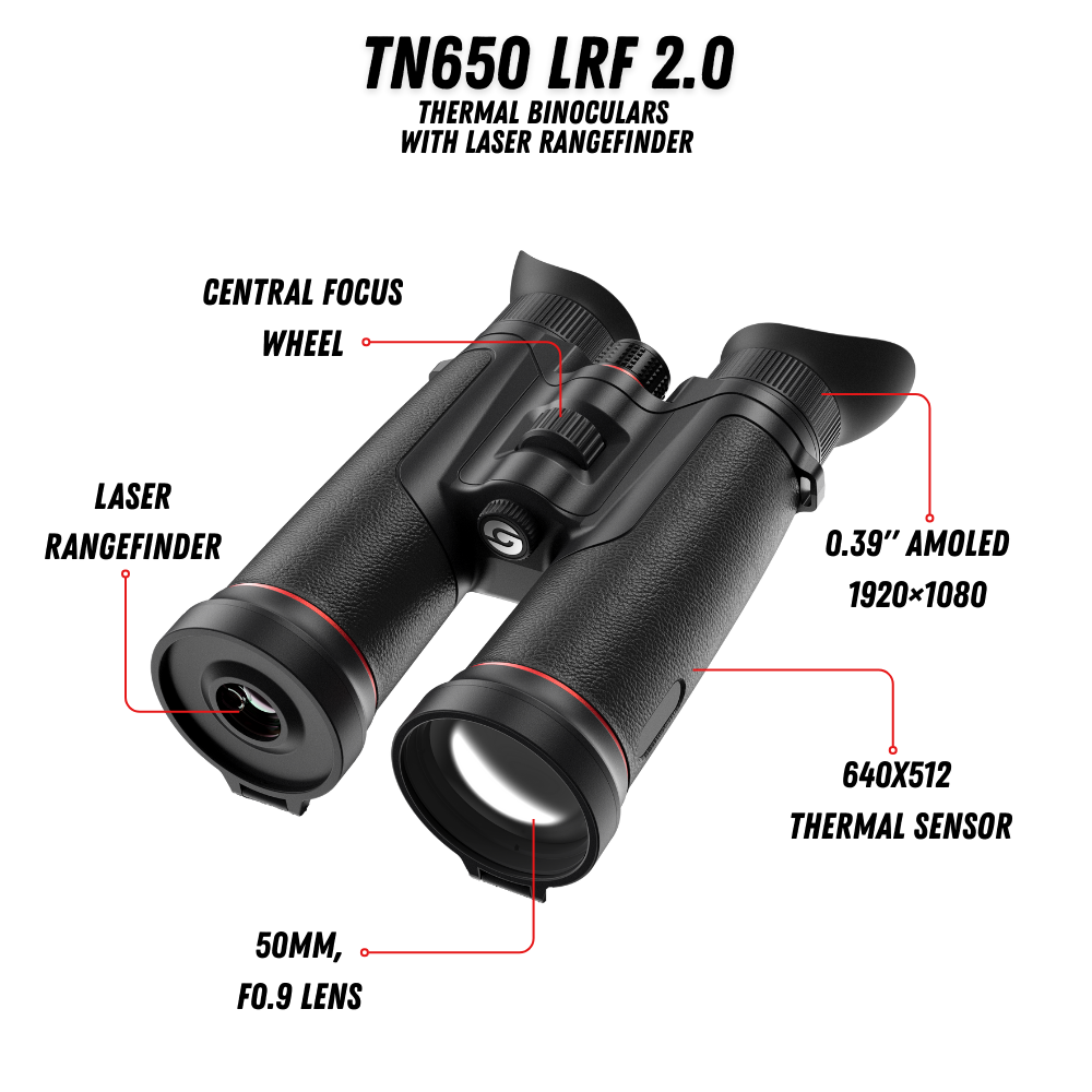TN650 LRF 2.0 Thermal Binoculars 3.9x 640x512 50mm Laser Rangefinder